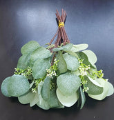 Set 10 ramuri decorative artificiale cu frunze verzi și boboci albi – model natural, tijă maro